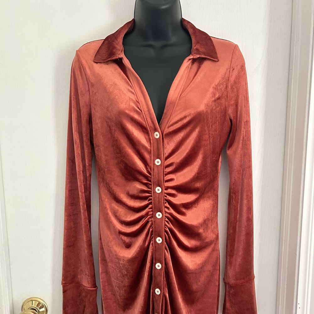 Free People Velvet Button-Up Dress XS
